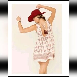 Beyond The Radar Scroll Border Mini Dress Pullover Ivory/Rust Brown Size Medium